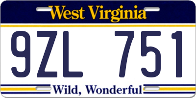 WV license plate 9ZL751