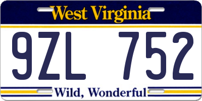 WV license plate 9ZL752