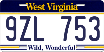 WV license plate 9ZL753