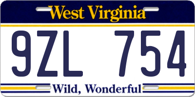 WV license plate 9ZL754