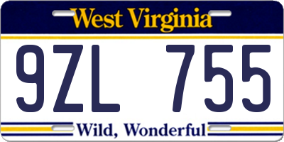 WV license plate 9ZL755