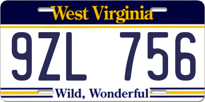 WV license plate 9ZL756