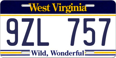 WV license plate 9ZL757