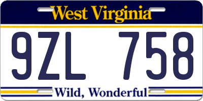WV license plate 9ZL758