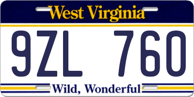 WV license plate 9ZL760