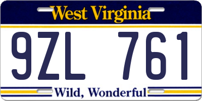 WV license plate 9ZL761