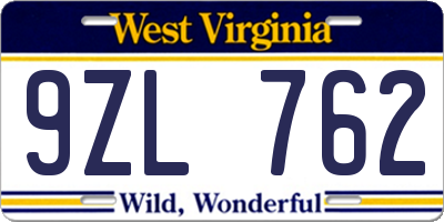 WV license plate 9ZL762
