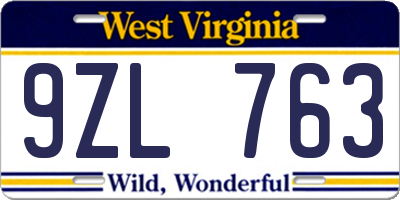 WV license plate 9ZL763