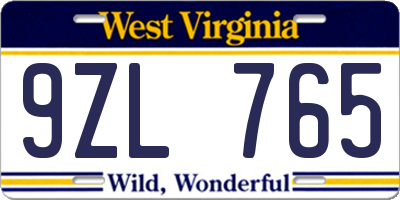 WV license plate 9ZL765