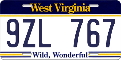 WV license plate 9ZL767