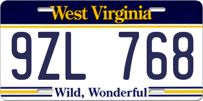 WV license plate 9ZL768
