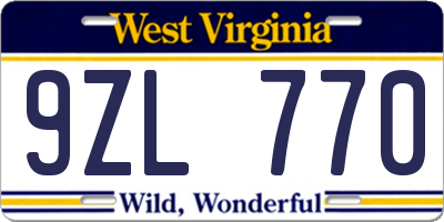 WV license plate 9ZL770