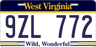 WV license plate 9ZL772