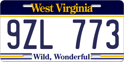 WV license plate 9ZL773