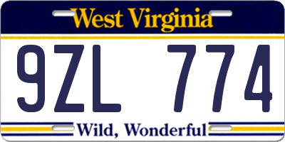 WV license plate 9ZL774