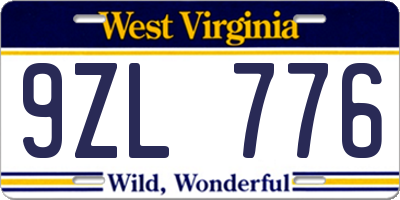 WV license plate 9ZL776