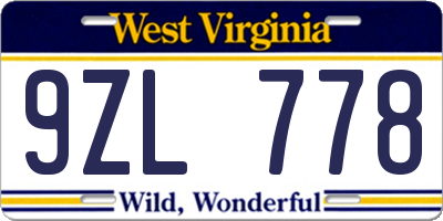 WV license plate 9ZL778
