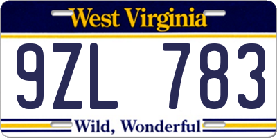 WV license plate 9ZL783