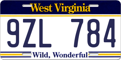 WV license plate 9ZL784