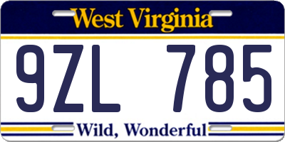 WV license plate 9ZL785