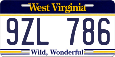 WV license plate 9ZL786