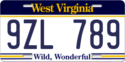 WV license plate 9ZL789