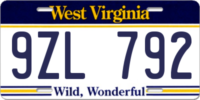 WV license plate 9ZL792