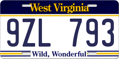 WV license plate 9ZL793