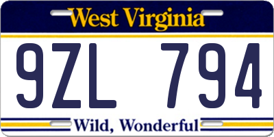 WV license plate 9ZL794