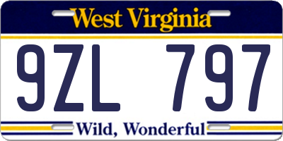 WV license plate 9ZL797