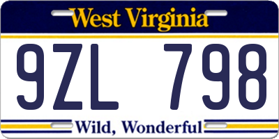 WV license plate 9ZL798