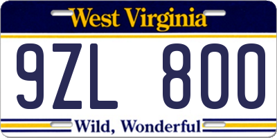 WV license plate 9ZL800