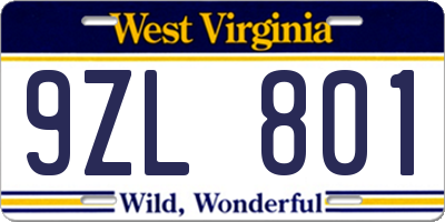 WV license plate 9ZL801