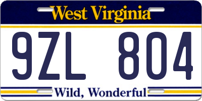 WV license plate 9ZL804