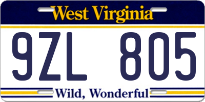 WV license plate 9ZL805