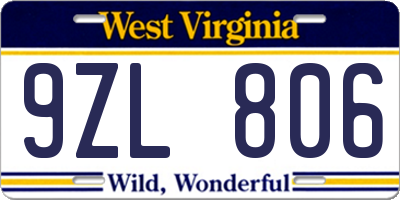 WV license plate 9ZL806