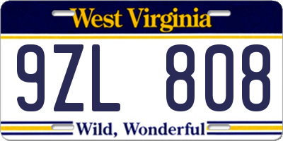 WV license plate 9ZL808
