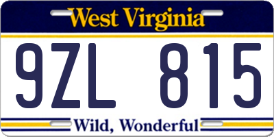 WV license plate 9ZL815