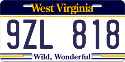 WV license plate 9ZL818