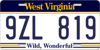 WV license plate 9ZL819
