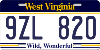 WV license plate 9ZL820
