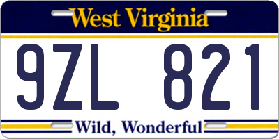 WV license plate 9ZL821