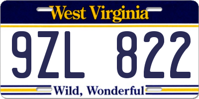 WV license plate 9ZL822