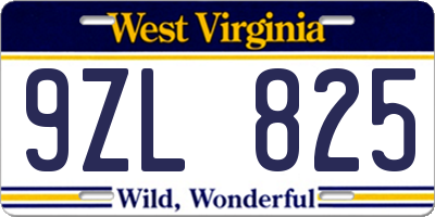 WV license plate 9ZL825