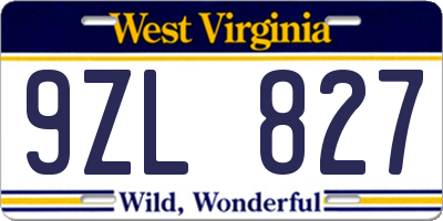 WV license plate 9ZL827