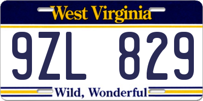 WV license plate 9ZL829