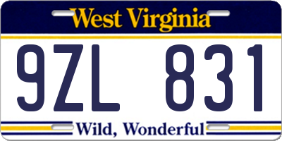 WV license plate 9ZL831