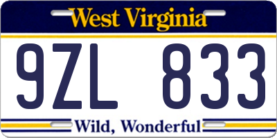 WV license plate 9ZL833