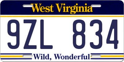 WV license plate 9ZL834