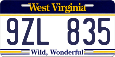 WV license plate 9ZL835